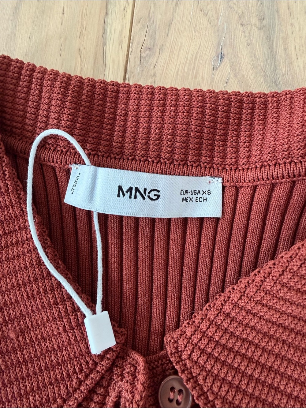 Mango (MNG) Woman’s XS - Ribbed Button-Front Collared Sweater - Rust - Picture 2 of 3